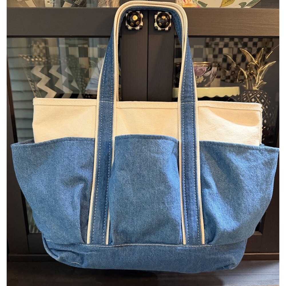 Vintage L.L. Bean Boat And Tote Denim Canvas 6 Pockets Original Bag Garden